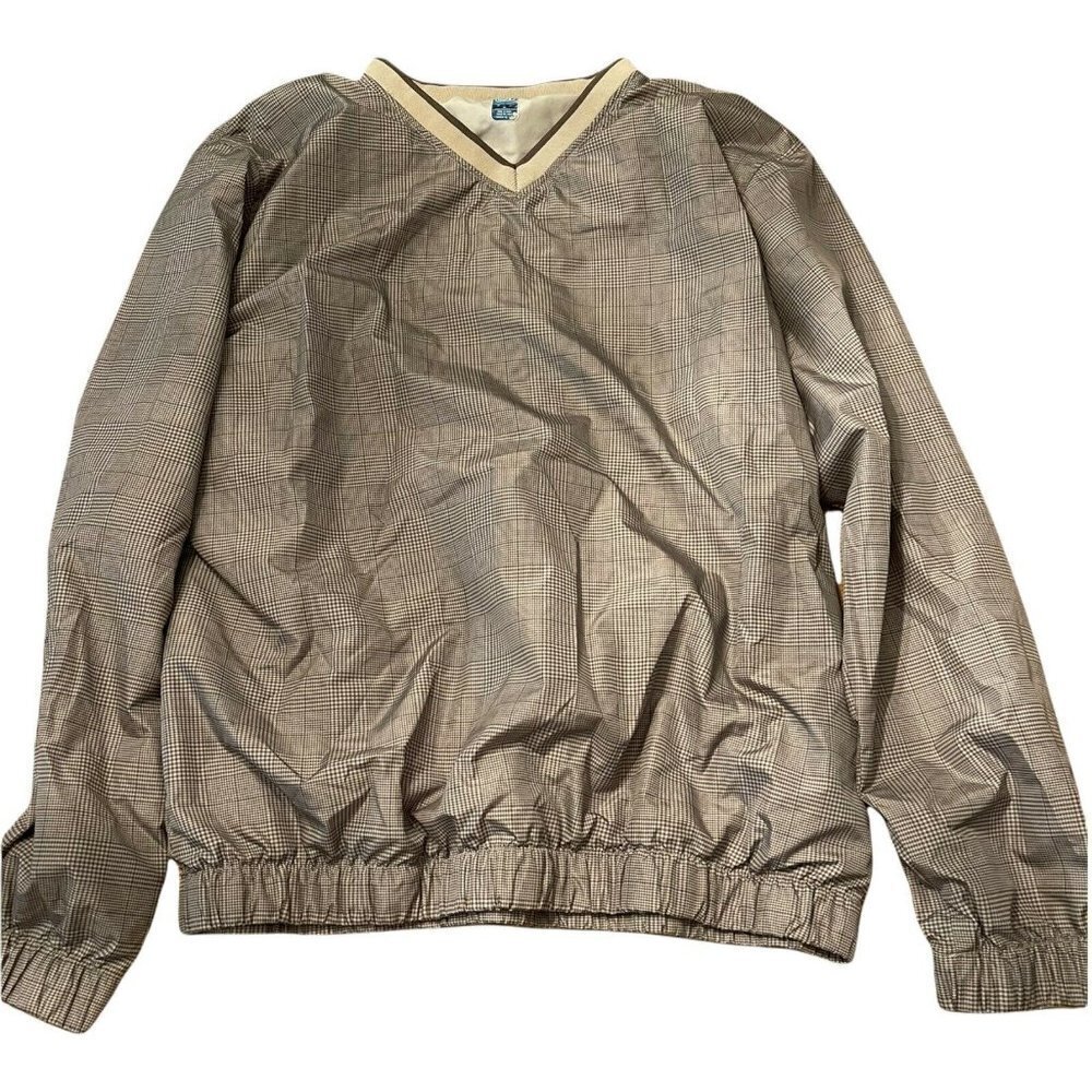 PGA Tour Gold Pullover Windbreaker Medium Brown Plaid Shirt